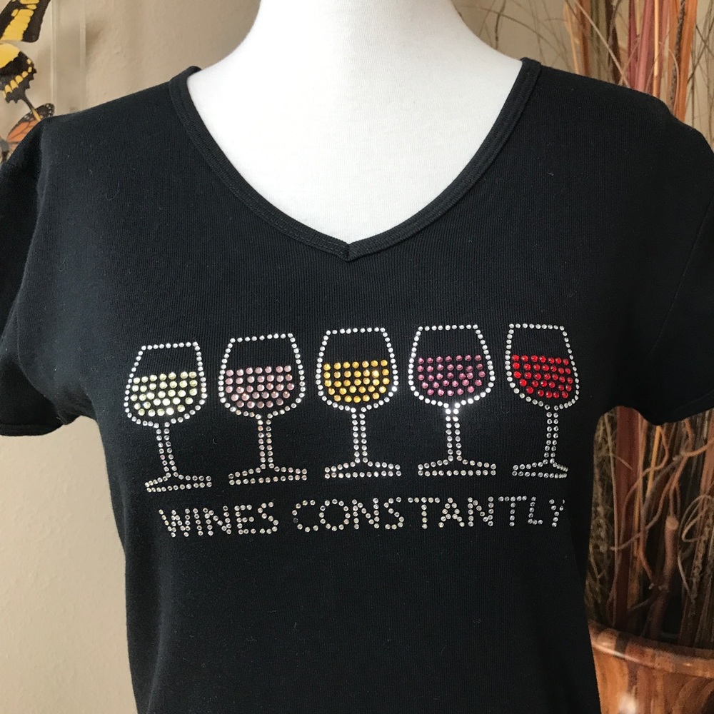 Wines Constantly Rhinestone Women's T-Shirt Top Sm - Picture 2 of 8